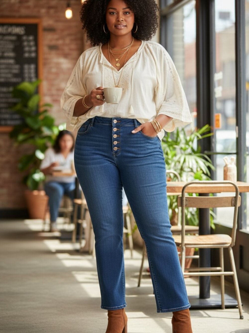 DG2 Diane Gilman Blue High Rise Faux‎ Button Fly Jeans Size 2X Stretch New